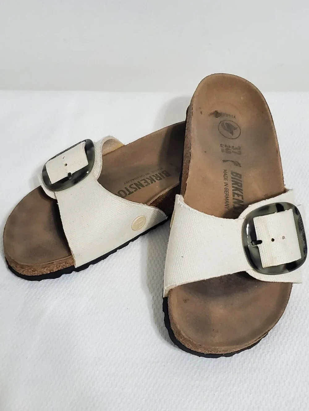 Birkenstock Madrid Vegan Big Buckle Sandal Eggshell Textile Size 37